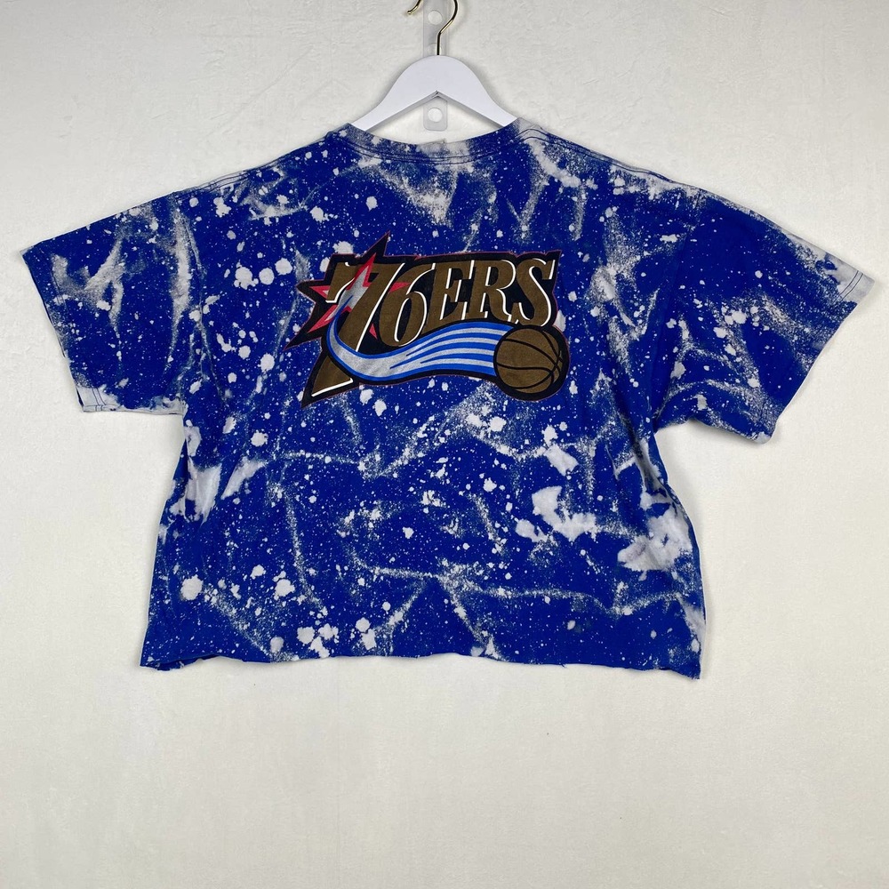76ERS NBA Women's Size XL‎ Custom Reverse Tie Dye Cropped Short Sleeve Tee Shirt - Picture 7 of 7